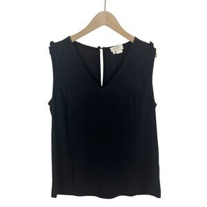 Kate Spade Black V-Neck Sleeveless Ruffle Knit Tank Top Size 2